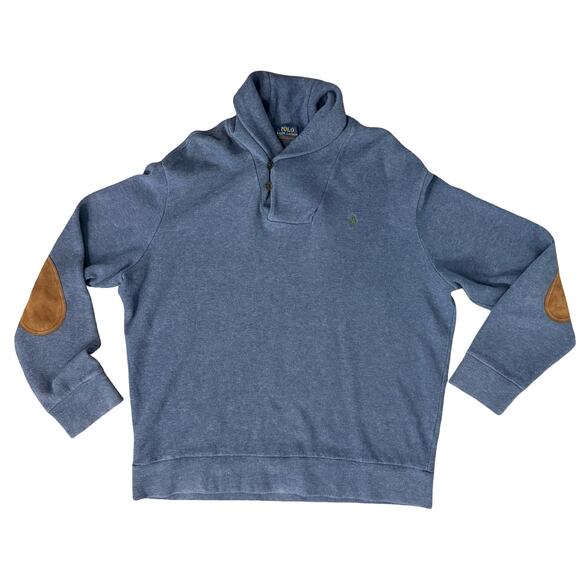 Polo Ralph Lauren Luxury Jersey Shawl Heather Blue Pullover Sweater size XL Mens - Picture 2 of 12